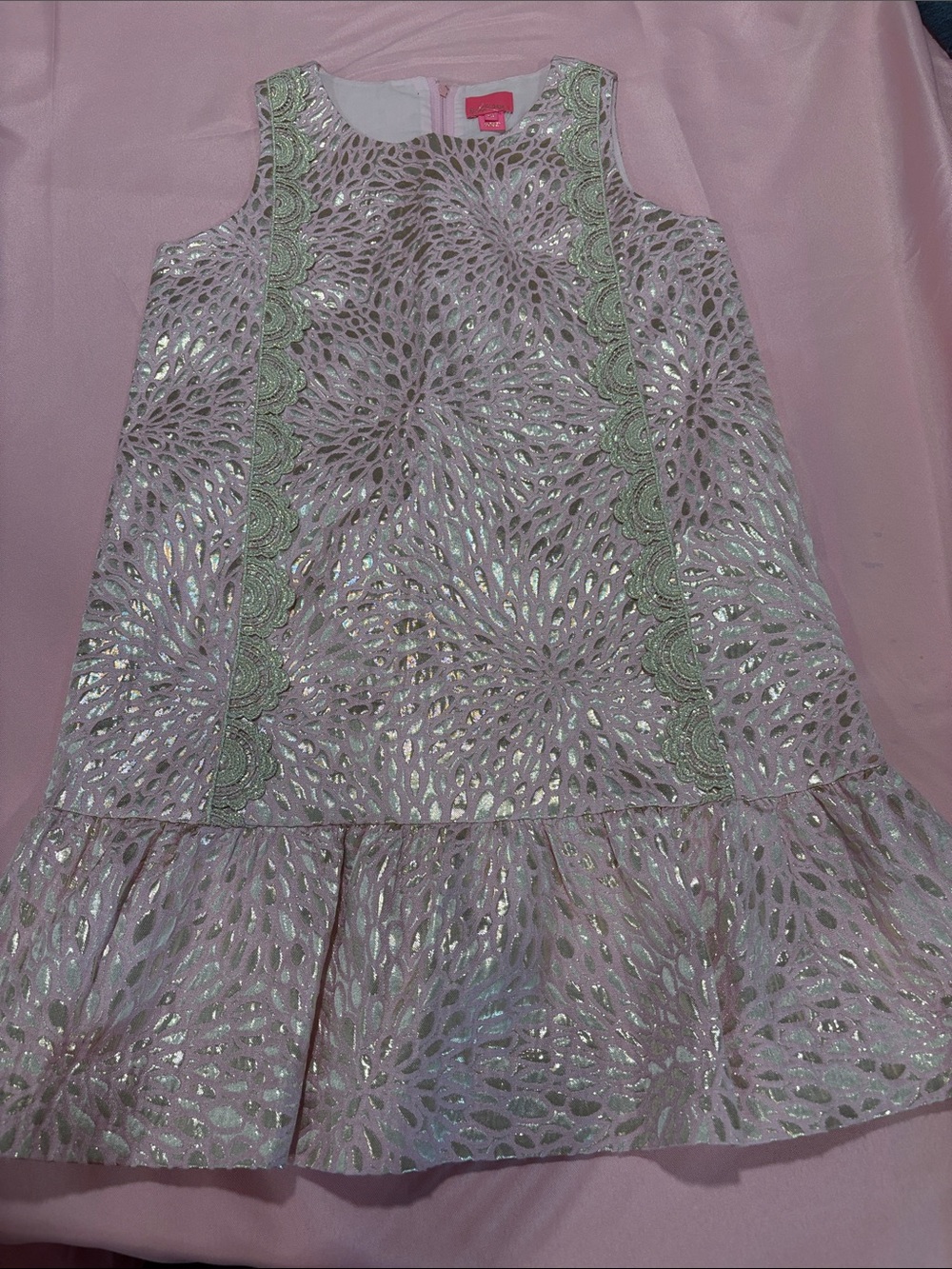 Lilly Pulitzer Thalia Dress Girls 14 Pink Gold Metallic Jacquard Party Dress EUC